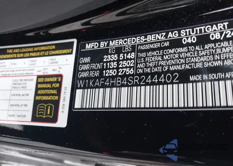 2025 Mercedes-Benz C 300 z USA, uszkodzony, nr VIN W1KAF4HB4SR244402